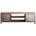 Mueble Televisión Estilo Industrial elaborado con acero acabado natural y madera envejecida