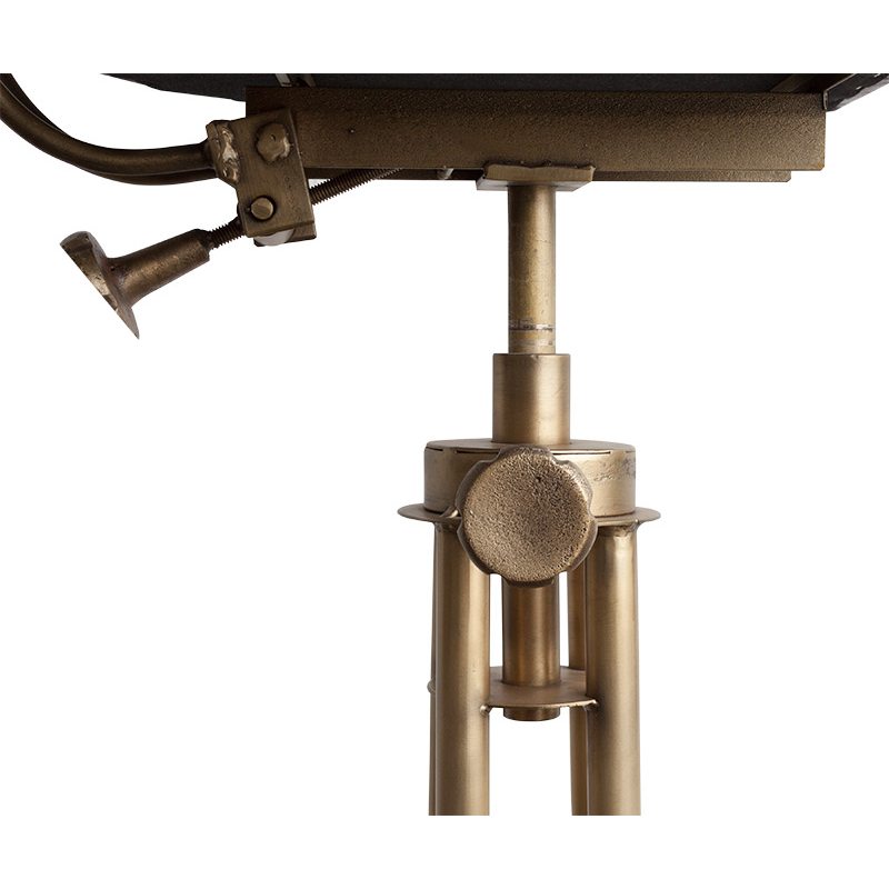 121764 Taburete giratorio de diseño vintage madera, hierro y polipiel negro altura  regulable