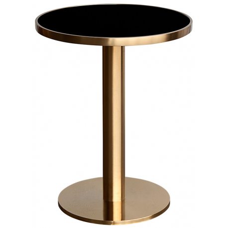 Mesa de bar con sobre de cristal negro y pie dorado