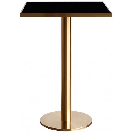 Mesa de bar alta con pie dorado y sobre de cristal negro