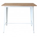 Mesa alta cocina estilo tolix industrial de acero lacado blanco y sobre de madera
