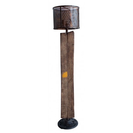 Lámpara de pie con auténtico travesaño de madera antiguo