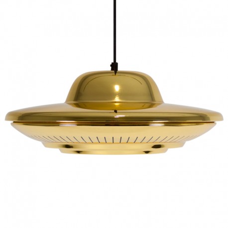 Lámpara colgante de techo color oro con forma de plato