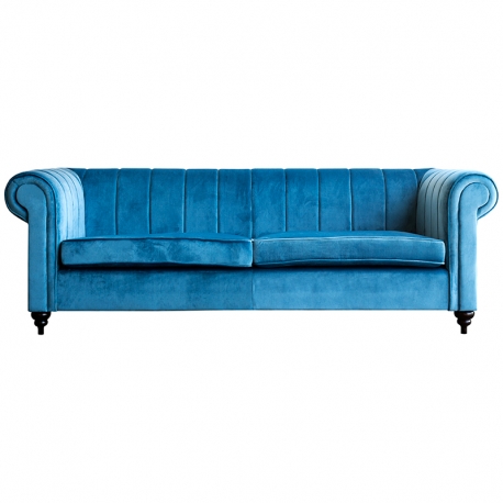 Sofá tapizado en terciopelo color azul Cobalto