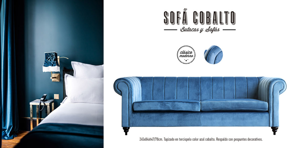 Sofá Cobalto ideal para un salón colorido